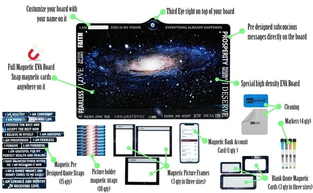 Alt view image 7 of 7 - PMXBOARD Magnetic Vision Board Kit with 3rd Eye, Universe-Themed Magnetic Dry-Erase Board with 44 Magnetic Cards, Quote Cards and Markers, Goal Setting Board