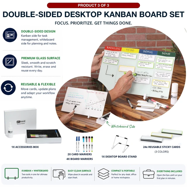 Alt view image 5 of 7 - PMXBOARD 3-in-1 Project Management Board Set XXL, Portfolio Board, Agile Kanban Board and Double-Sided Desktop Kanban Board, 660+ Status Magnets, 84 Magnetic Cards, 2 Easels