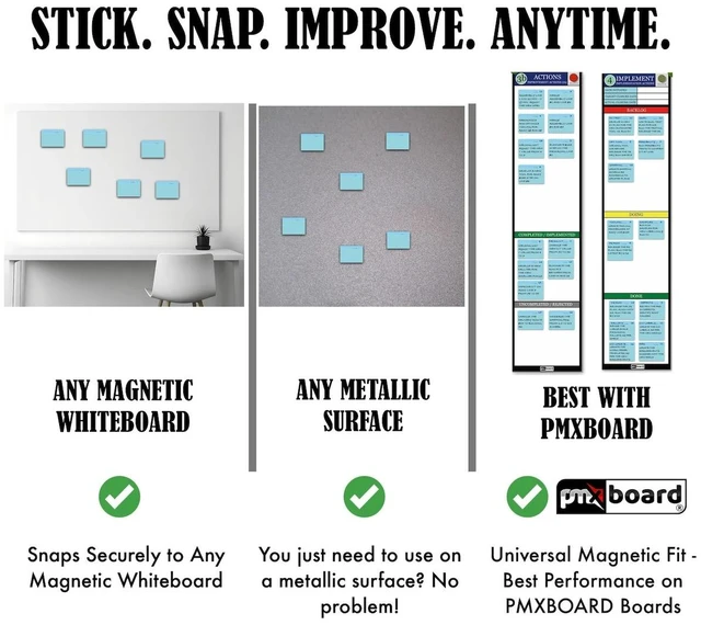 Alt view image 6 of 6 - PMXBOARD Kaizen Action Plan Magnetic Cards Set, 25 Reusable Dry-Erase Magnetic Task Cards, Approx. 2.2 x 3 in, Markers and Cleaning Cloth