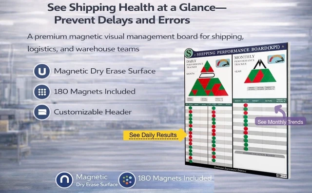Alt view image 7 of 7 - PMXBOARD Shipping KPI Board Set, 33 x 26 in Magnetic Dry-Erase Board with Daily and Monthly Tracking, 180 Status Magnets, 2 Performance Indicators