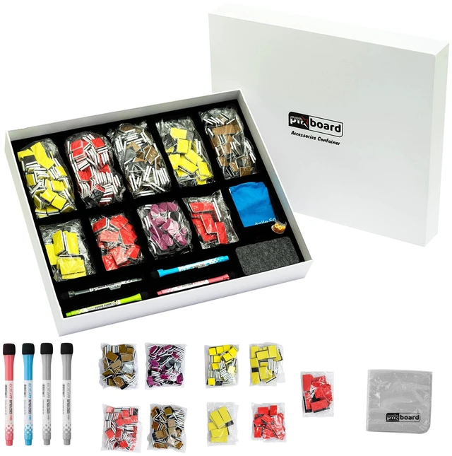 Main image of PMXBOARD Project Management Magnetic Planning Accessory Set, Color-Coded Square, Rectangular, Label and Milestone Magnets with Dry Erase Markers and Eraser