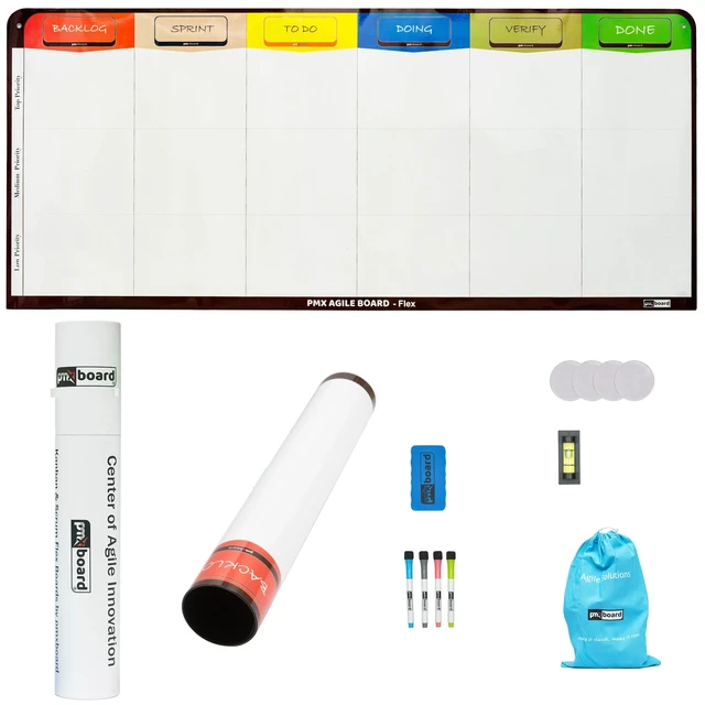 Alt view image 3 of 7 - PMXBOARD 4 Column Magnetic Kanban Board Flex, 39.3 x 23.1 in Thin Rollable Magnetic Dry-Erase Board Only, Markers, Cleaning Set and Mounting Kit