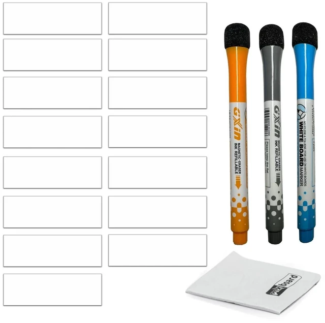 Main image of PMXBOARD Value Stream Magnetic Cards Type 3, 15 Reusable Magnetic Label Strips 0.8 x 2.5 in, Markers and Cleaning Cloth, Kaizen and VSM Labels