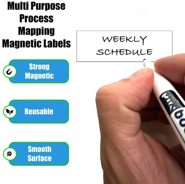 Alt view image 3 of 5 - PMXBOARD Value Stream Magnetic Cards Type 3, 15 Reusable Magnetic Label Strips 0.8 x 2.5 in, Markers and Cleaning Cloth, Kaizen and VSM Labels