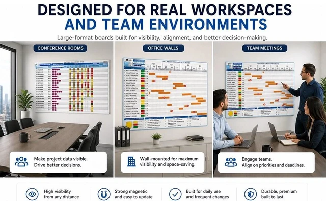 Alt view image 7 of 7 - PMXBOARD Presentation Board Kit for Project Management, Gantt Chart Planning Board and Portfolio Management Board with Status Magnets, Markers and Wood Easels