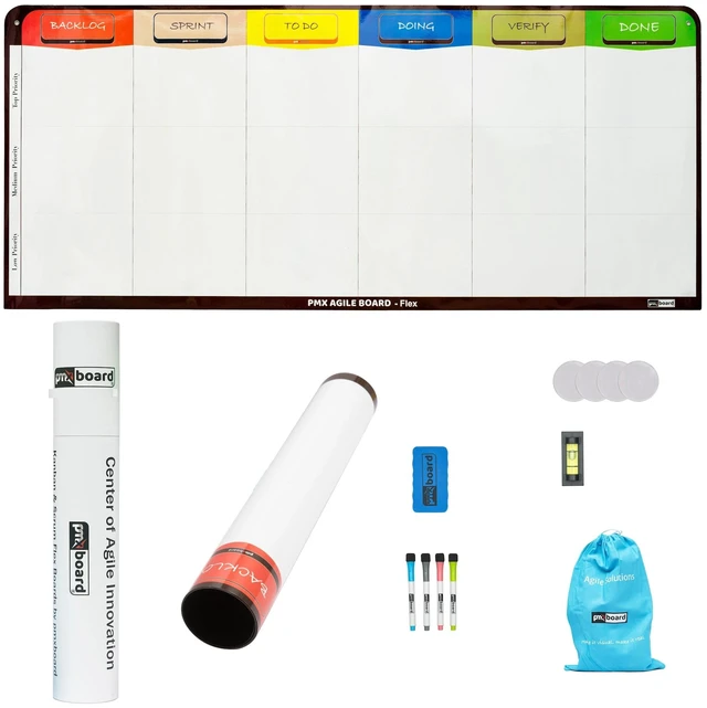Alt view image 3 of 7 - PMXBOARD 3 Column Magnetic Kanban Board Flex, 29.5 x 23.1 in Thin Rollable Magnetic Dry-Erase Board Only, Markers, Cleaning Set and Mounting Kit