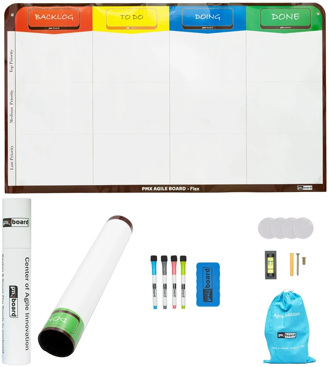 Alt view image 2 of 7 - PMXBOARD 3 Column Magnetic Kanban Board Flex, 29.5 x 23.1 in Thin Rollable Magnetic Dry-Erase Board Only, Markers, Cleaning Set and Mounting Kit