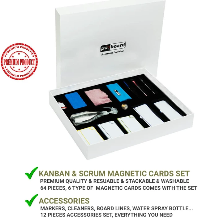 Alt view image 2 of 13 - Basic Physical Kanban Board and Physical Scrum Board Magnetic Cards Full Toolset for Home, Office, School. Premium Agile Management Set for Scrum & Kanban & Lean