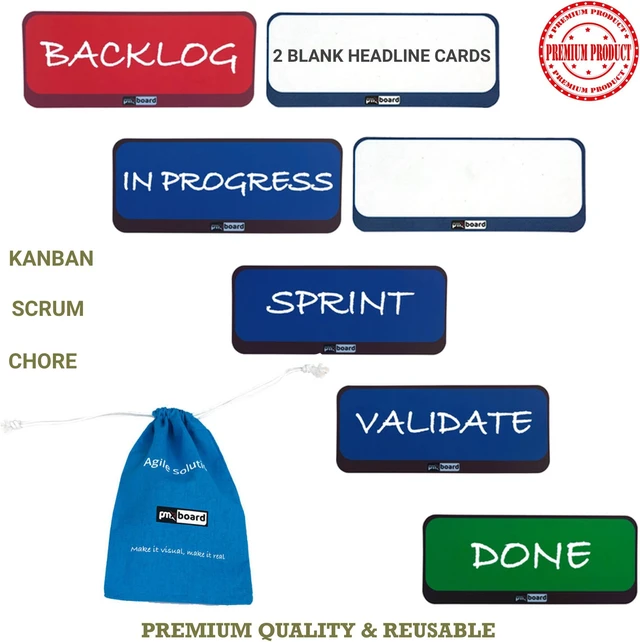 Alt view image 4 of 8 - PMXBOARD Column Headline Magnetic Cards, 7 Pack, Magnetic Column Header Cards for Kanban, Scrum and Lean Agile Boards