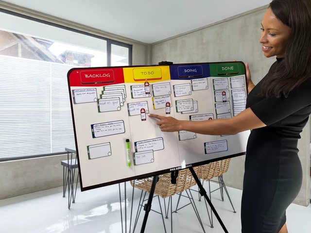 Alt view image 9 of 9 - PMXBOARD Full Magnetic Agile Board Kit, 42" x 23" Kanban & Scrum Dry Erase Project Management Board with Easel, 84 Magnetic Cards, Markers & Accessories