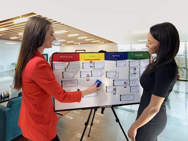 Alt view image 8 of 9 - PMXBOARD Full Magnetic Agile Board Kit, 42" x 23" Kanban & Scrum Dry Erase Project Management Board with Easel, 84 Magnetic Cards, Markers & Accessories