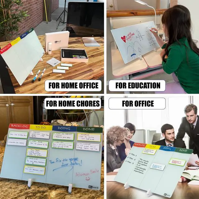 Alt view image 3 of 7 - PMXBOARD Desktop Kanban Board & Whiteboard, Double-Sided 18" x 11" Glass Dry Erase Board with Stand, 24 Reusable Magnetic Task Cards, 6 Markers, Agile Scrum Project Management Desk Planner