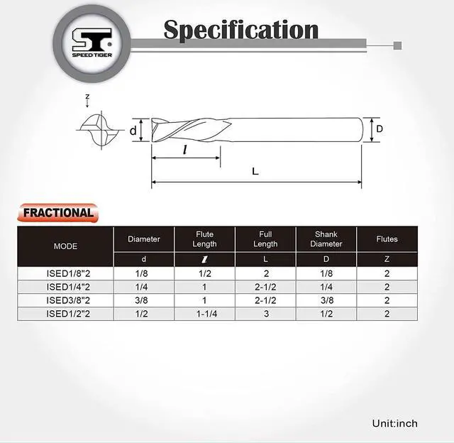 Alt view image 4 of 7 - SPEED TIGER ISED Carbide Spiral Router Bits Down Cut, 3/8 Diameter, 1 Cutting Length, 2-1/2"OVL for Wood/Oak/MDF/Aluminum -Made in Taiwan(1 Piece, 3/8")
