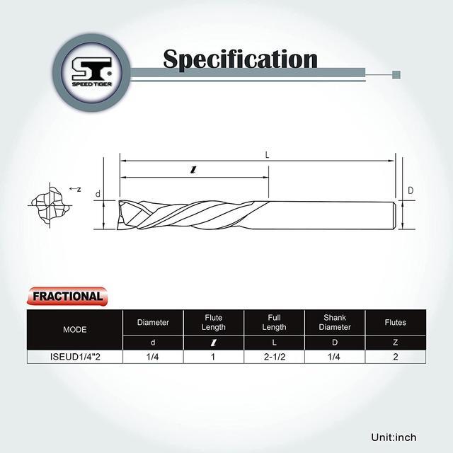 SPEED TIGER Carbide Spiral Router Bits - 5-Piece Up Down Compression Set 1/4" Diameter For Wood & Aluminum