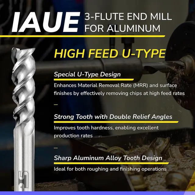 Alt view image 2 of 6 - SPEED TIGER IAUE Carbide Square End Mill for Aluminum Applications - High Feed U-Type Design - for Roughing and Finishing - 3 Flute - IAUE5/16"3 - Made in Taiwan (1 Piece, 5/16")