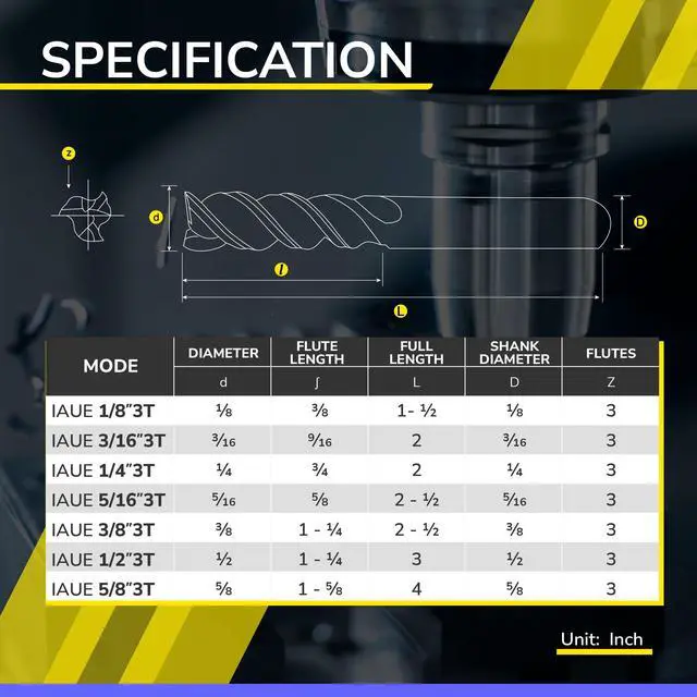 Alt view image 3 of 6 - SPEED TIGER IAUE Carbide Square End Mill for Aluminum Applications - High Feed U-Type Design - for Roughing and Finishing - 3 Flute - IAUE5/16"3 - Made in Taiwan (1 Piece, 5/16")