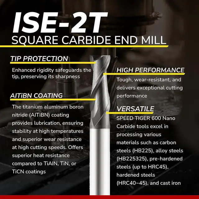 Alt view image 3 of 7 - SPEED TIGER Micrograin Carbide Square End Mill - 2 Flute - ISE1/4 2T (5 Pieces, 1/4") - for Milling Alloy Steels, Hardened Steel, Metal & More Mill Bits Sets for DIYers & Professionals