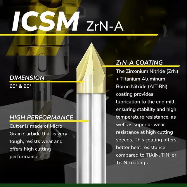 Alt view image 3 of 7 - SPEED TIGER Chamfer End Mill - CNC Carving Bits, V Groove, 90 Degree, 1/4"Shank 2"OVL for Wood/Alloy Steels/Hardened Steels-Made in Taiwan(1 Piece, 90 Degree)