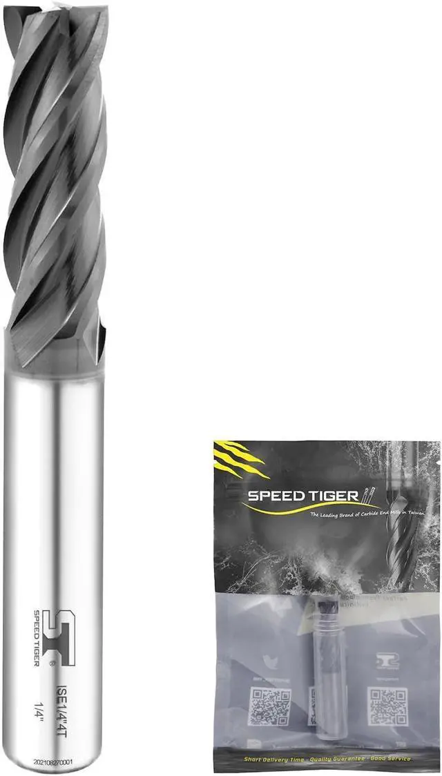 Main image of SPEED TIGER Micrograin Carbide Square End Mill - 4 Flute - ISE5/16 4T (1 Piece, 5/16") - for Milling Alloy Steels, Hardened Steel, Metal & More  Mill Bits Sets for DIYers & Professionals