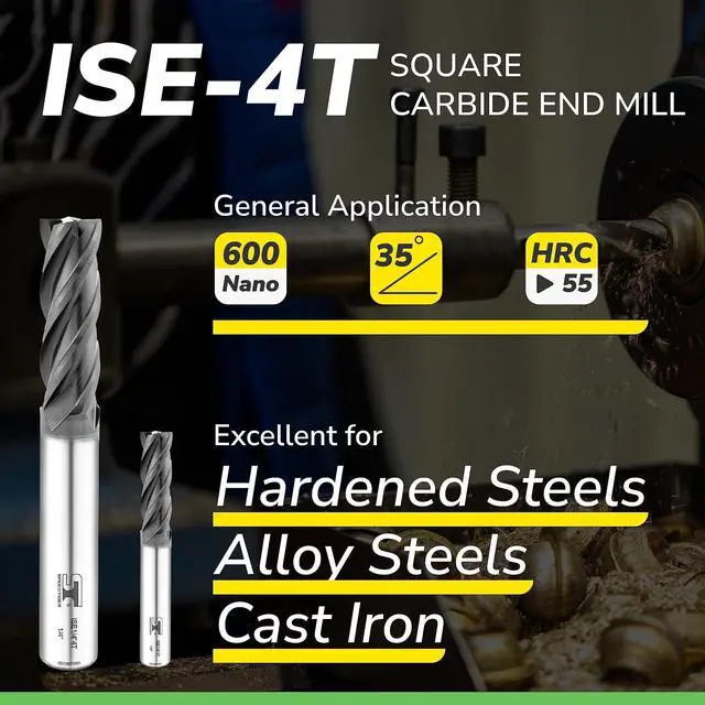 Alt view image 2 of 7 - SPEED TIGER Micrograin Carbide Square End Mill - 4 Flute - ISE1/2 4T (1 Piece, 1/2") - for Milling Alloy Steels, Hardened Steel, Metal & More  Mill Bits Sets for DIYers & Professionals