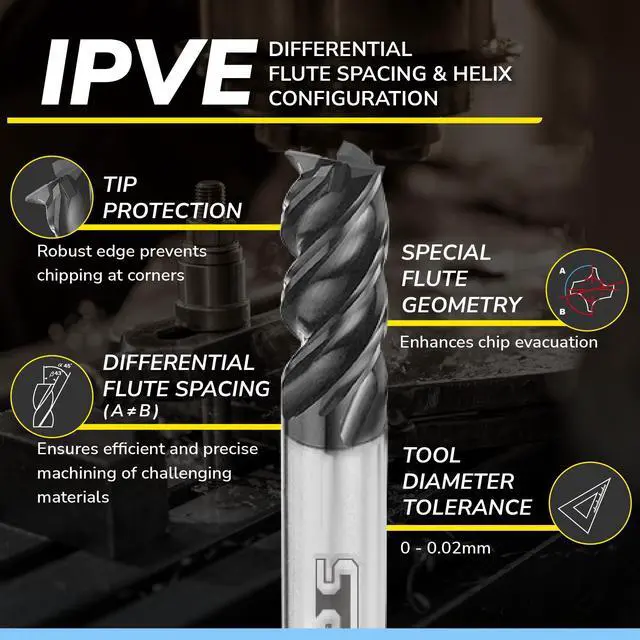 Alt view image 2 of 6 - SPEED TIGER IPVE Carbide Square End Mill for Stainless Steel - Unequal Flute Spacing & Helix Design - Anti-Vibration - 4 Flute - IPVE1/2"4 - Made in Taiwan (1 Piece, 1/2")