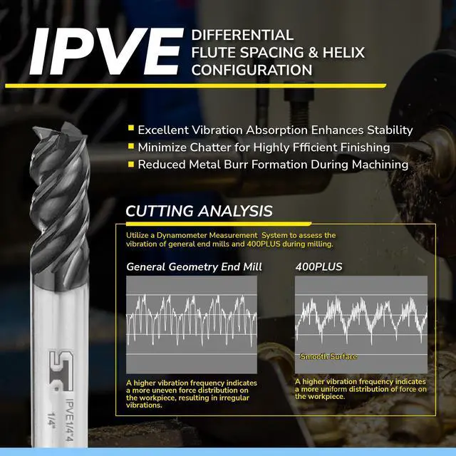 Alt view image 3 of 6 - SPEED TIGER IPVE Carbide Square End Mill for Stainless Steel - Unequal Flute Spacing & Helix Design - Anti-Vibration - 4 Flute - IPVE1/4"4 - Made in Taiwan (1 Piece, 1/4")