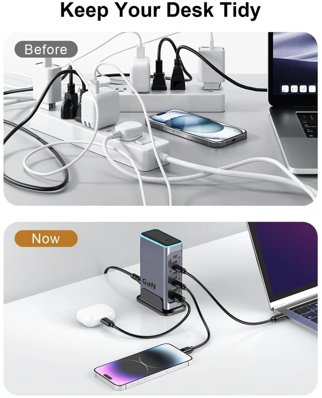 Alt view image 6 of 6 - 140W USB C Charging Station, 8-Port GaN Fast Charger for Multiple Devices,Laptop Wall Charger Compatible with MacBook Air,iPad,iPhone 17/16 Series and More