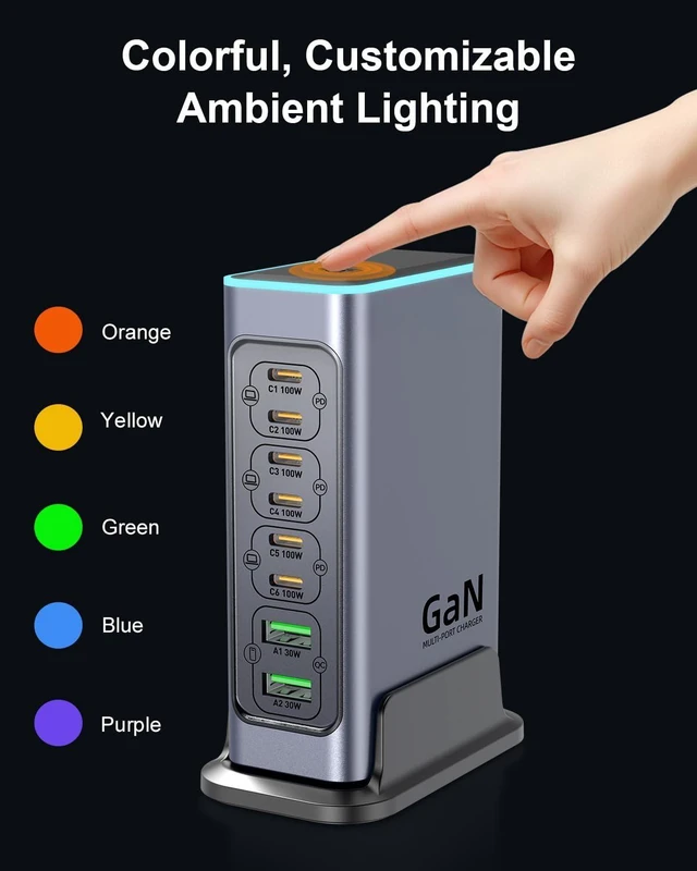 Alt view image 5 of 6 - 140W USB C Charging Station, 8-Port GaN Fast Charger for Multiple Devices,Laptop Wall Charger Compatible with MacBook Air,iPad,iPhone 17/16 Series and More