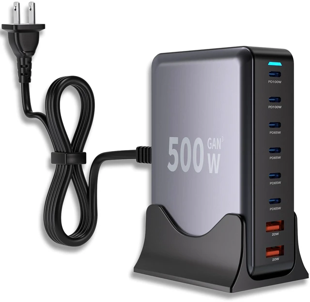 Main image of 500W GaN USB C Charger Block Charging Station 8 Port Fast Charger Block with Dual 100W PD USB-C Fast Charging Station Hub Compatible with iPhone 17/16 15/14/13/Pro Max/MacBook Pro/Air/All iPad (Black)