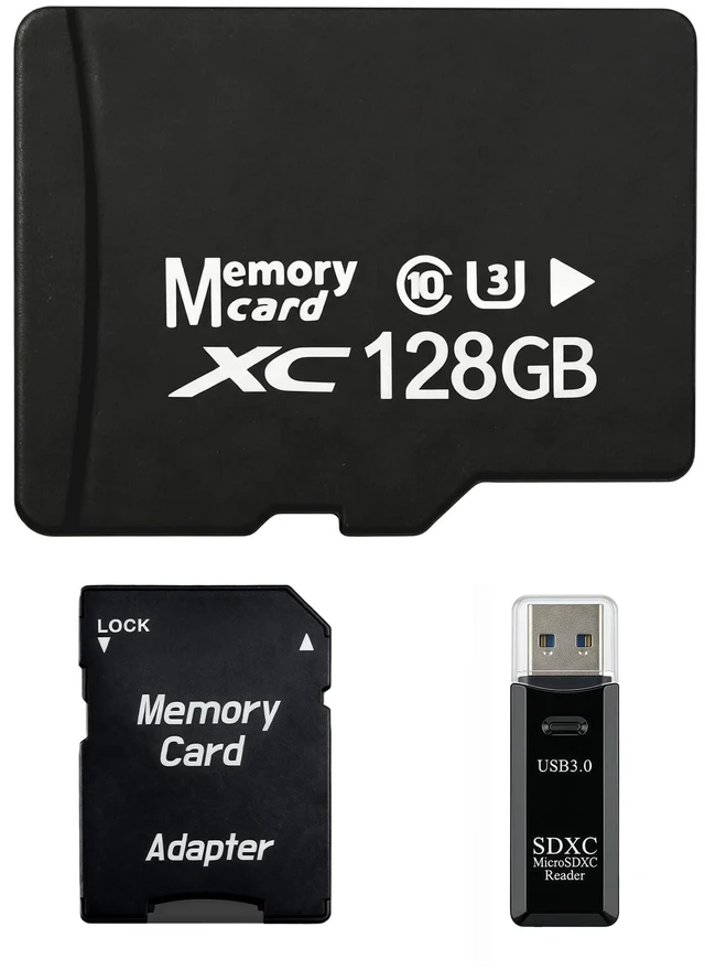 Main image of 128GB Micro SD Card for Dashcam & Security Camera U3 V30 A1 | High-Capacity Class 10. Ideal for Auto-Loop Devices. Includes USB-A 3.0 Reader & SD Adapter.