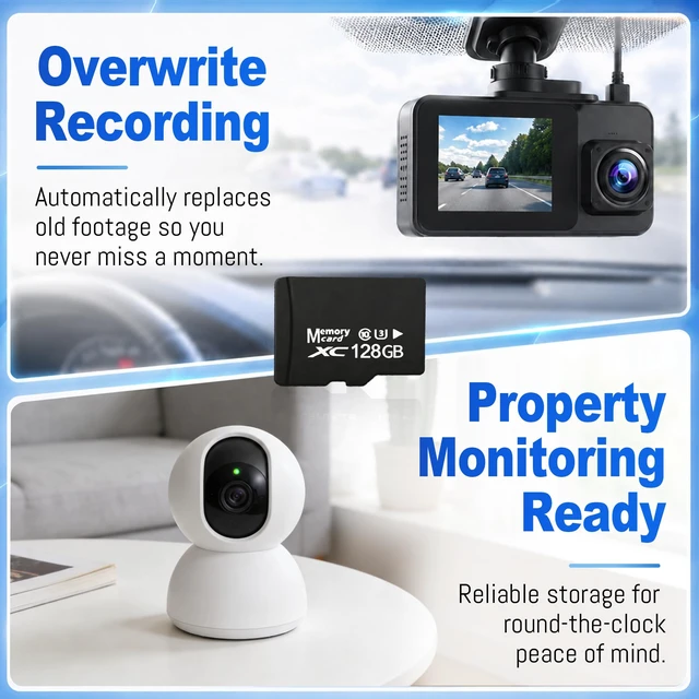 Alt view image 4 of 7 - 128GB Micro SD Card for Dashcam & Security Camera U3 V30 A1 | High-Capacity Class 10. Ideal for Auto-Loop Devices. Includes USB-A 3.0 Reader & SD Adapter.