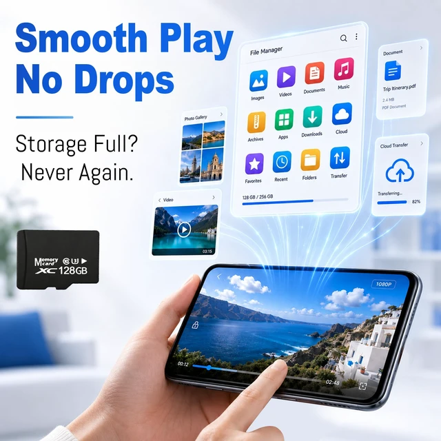 Alt view image 6 of 7 - 128GB Micro SD Card for Dashcam & Security Camera U3 V30 A1 | High-Capacity Class 10. Ideal for Auto-Loop Devices. Includes USB-A 3.0 Reader & SD Adapter.