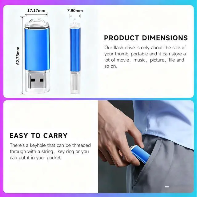 Alt view image 5 of 7 - USB Flash Drive 5 Pack 2GB small capacity for bid documents flash drives for students and teachers present    (5 Mixed Colors: Black Blue Green Red Purple)