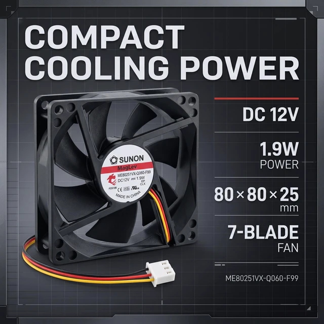 Alt view image 6 of 7 - New ME80251VX-Q060-F99 DC 12V 1.9W 8025 80 * 80 * 25mm 3-line 8CM Cooling Fan