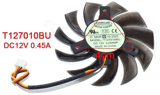 Alt view image 2 of 5 - New T127010BU DC12V 0.45A 7.5cm Graphics Card 3-Wire Cooling Fan