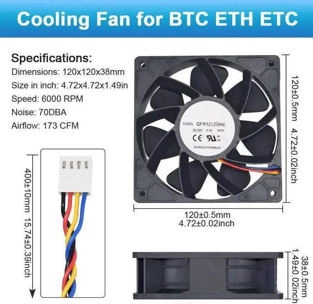 Alt view image 6 of 7 - 6PCS New SJ SG121238BS DC 12V 2.7A S7 S9 T9 L3 Server Square Fan Violence Fan