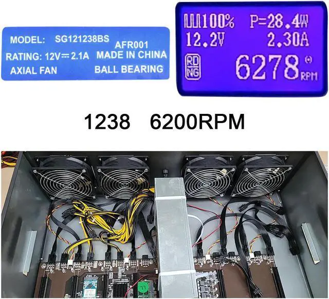 Alt view image 7 of 7 - 6PCS New SJ SG121238BS DC 12V 2.7A S7 S9 T9 L3 Server Square Fan Violence Fan