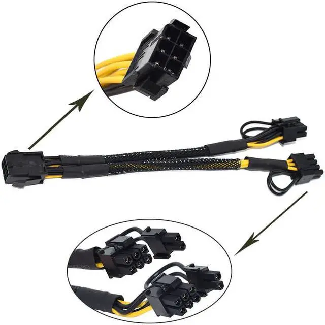 Alt view image 2 of 4 - Original 10 pcs 6pin PCI Express to Dual PCIE 8 (6+2) pin Power Cable Graphics Card PCI-E GPU Power Data Cable Splitter 22cm