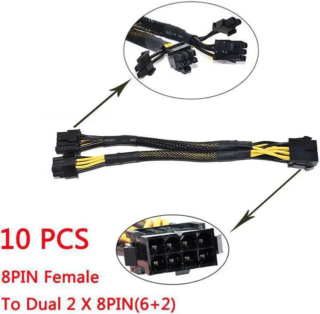 Main image of Original 10 pcs 8pin PCI Express to Dual PCIE 8 (6+2) pin Power Cable Graphics Card PCI-E GPU Power Data Cable Splitter 22cm