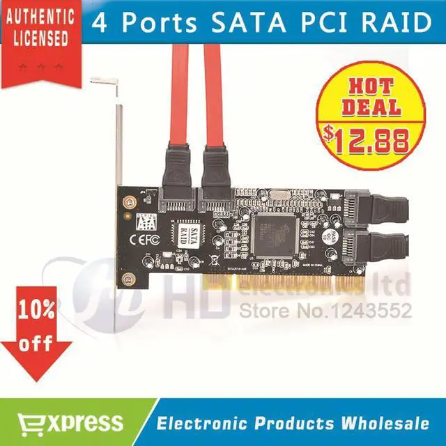 Main image of 1pcs 4 Port SATA PCI CONTROLLER RAID CARD 4 SATA SERIAL ATA PCI CONTROLLER RAID I/O CARD PC+Cable