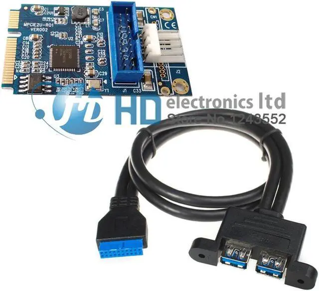 Main image of Mini PCIe a dual USB adaptador 3.0 Mini PCI-e a 19 Pin USB3.0 header converter +19 P USB jefe femenino a 2 USB3.0 spiltter cable