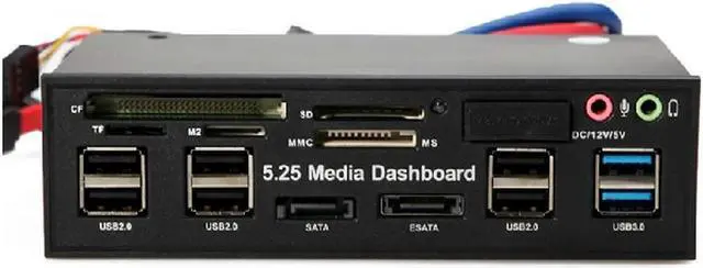 Main image of 5.25"PC Media Dashboard Multi-Function Front Panel 2-Port USB 3.0 +6-Port + USB2.0 All In 1 Card Reader + eSATA+ SATA+Auido Port