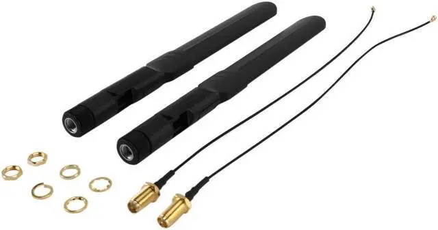 Main image of Dual Band 2.4GHz 5GHz 5.8GHz 8DBi RP-SMA Male Antenna & 20cm 8 Inch U.FL to RP-SMA Female Pigtail Cable 2-Pack
