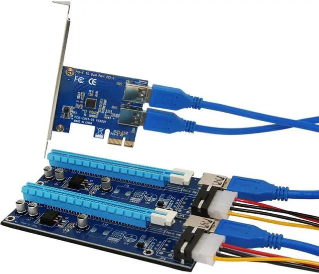 Main image of PCIe Riser Card 1 to 2 PCI-E 1X to PCI-E 16X Slot With USB 3.0 Power Cable Mining Adapter Conveter for BitCoin