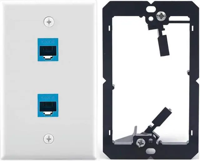 Main image of Ethernet Wall Plate with Low Voltage Mounting Bracket,Single Gang 2 Port Cat6 Keystone Ethernet Cable Wall Outlet