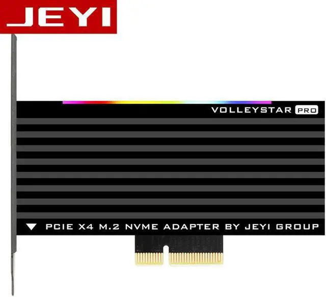 Main image of JEYI VolleyStar-PRO Black Heat Sink Heatsink M.2 NVMe SSD NGFF TO PCIE X4 Adapter MKey Port Card PCI-E 3.0 x4 Full Speed RGB LED