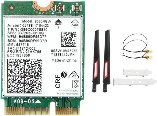 Main image of 9560NGW Card Adapter+Antenna 1730Mbps Wireless AC 9560 2.4G+5G BT 5.0 802.11Ac M.2 CNVI 9560NGW Card Adapter B