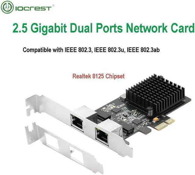 Main image of IOCREST 2.5G Base-T Gigabit Network Adapter  2 Ports 2500Mbps PCIe 2.5gb Ethernet Card RJ45 LAN Controller Card Pci-e 8125 chip