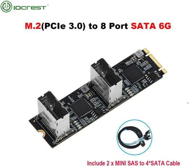 Main image of IOCREST M.2 PCIe3.0 to 8 Ports SATA 6G Multiplier Controller Card B/M key NGFF Each Port Arrive 6Gbps with 2 Mini SAS Interface