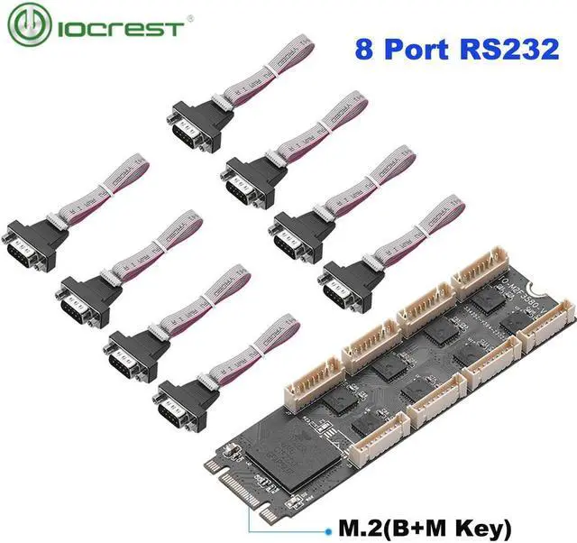 Main image of IOCREST 8 Serial Ports Rs232 Db9 M.2 B Key M key I/O Controller Card M.2 Pcie 2.0 Gen1 2280mm Size Include 8 Db9 Serial Cable